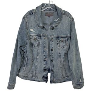 Torrid Denim Jacket Womens 3XL Blue Distressed Grunge Acid Washed Y2K Plus Size